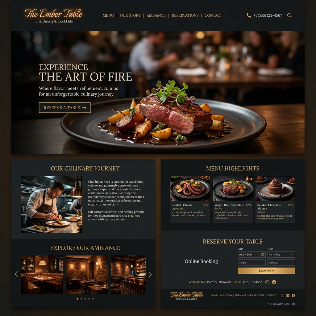 The Ember Table fine dining website with reservation system